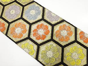 亀甲に花模様織り出し　全通袋帯